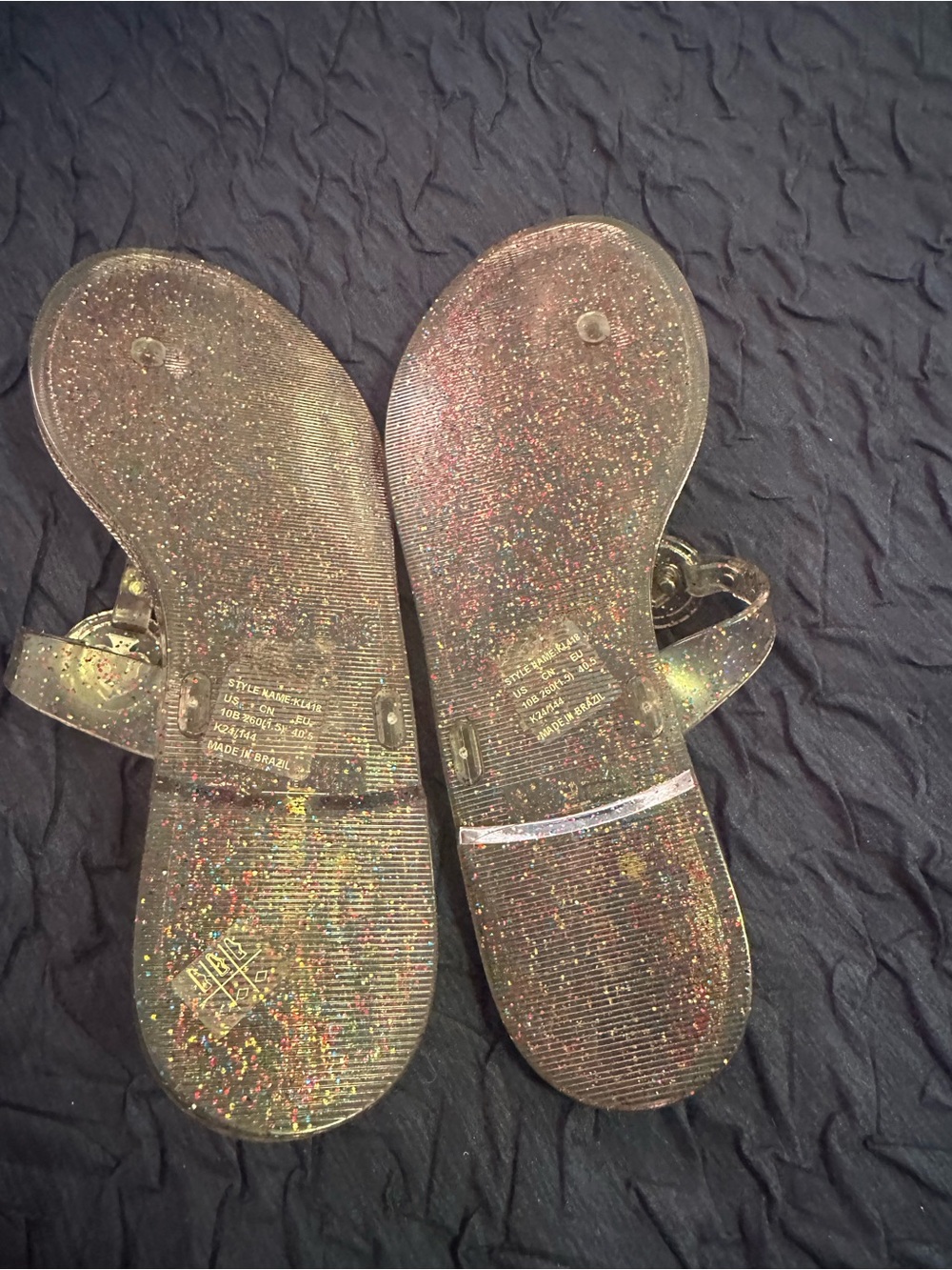 kate spade Clear Iridescent Glitter Jelly Sandals with Gold Logo - Picture 3 of 3